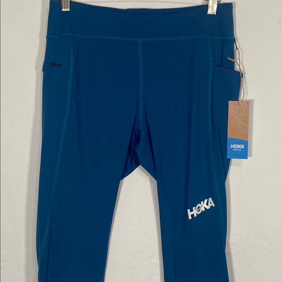 Hoka Teal Performance Crop Tights Leggings Large Side Pockets NWT - Picture 15 of 15